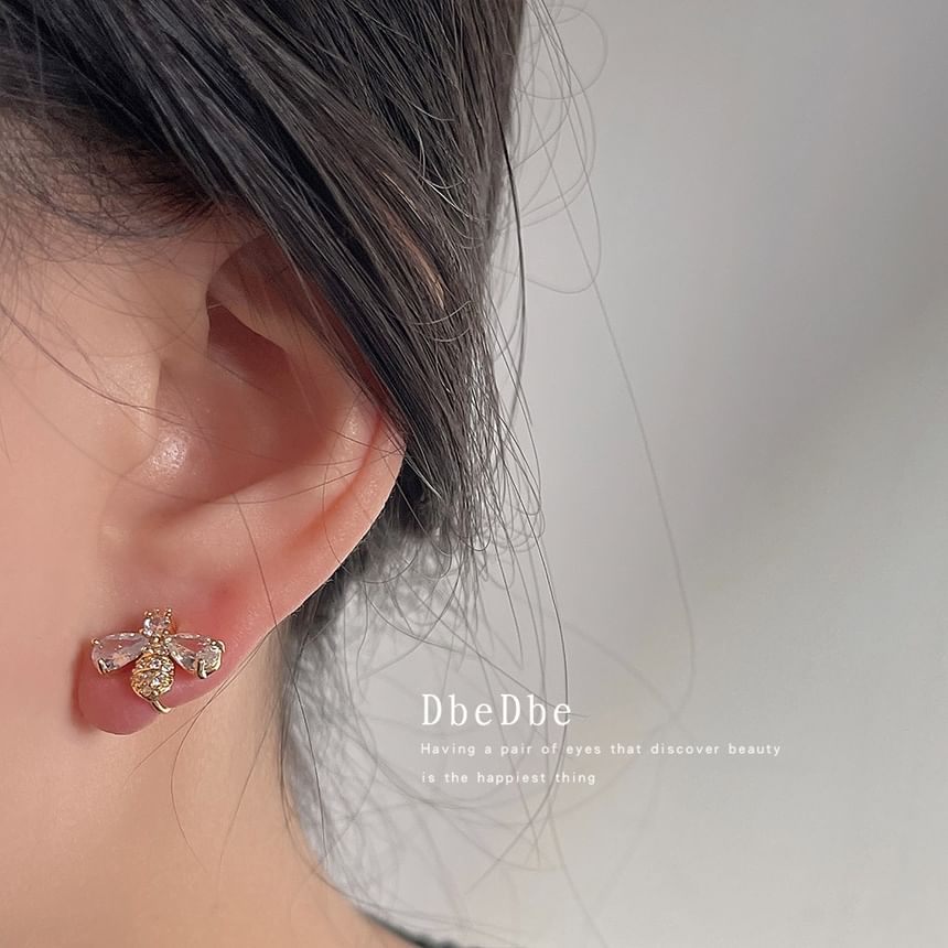 Alloy Stud Rhinestone Earring Bee