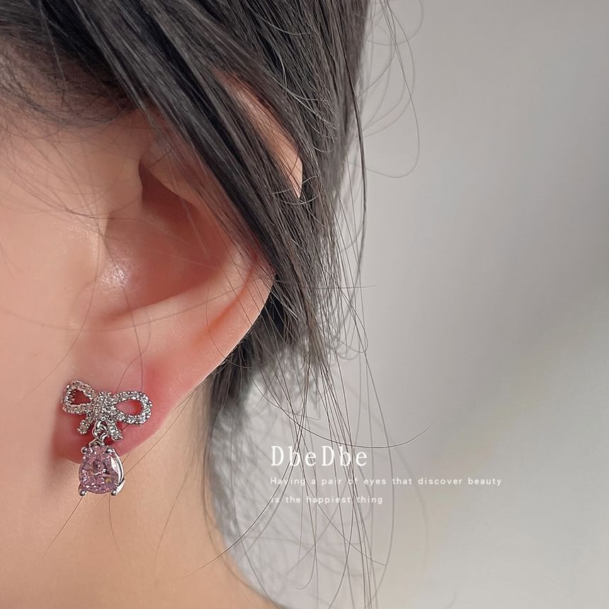 Drop Earring Alloy Bow Rhinestone
