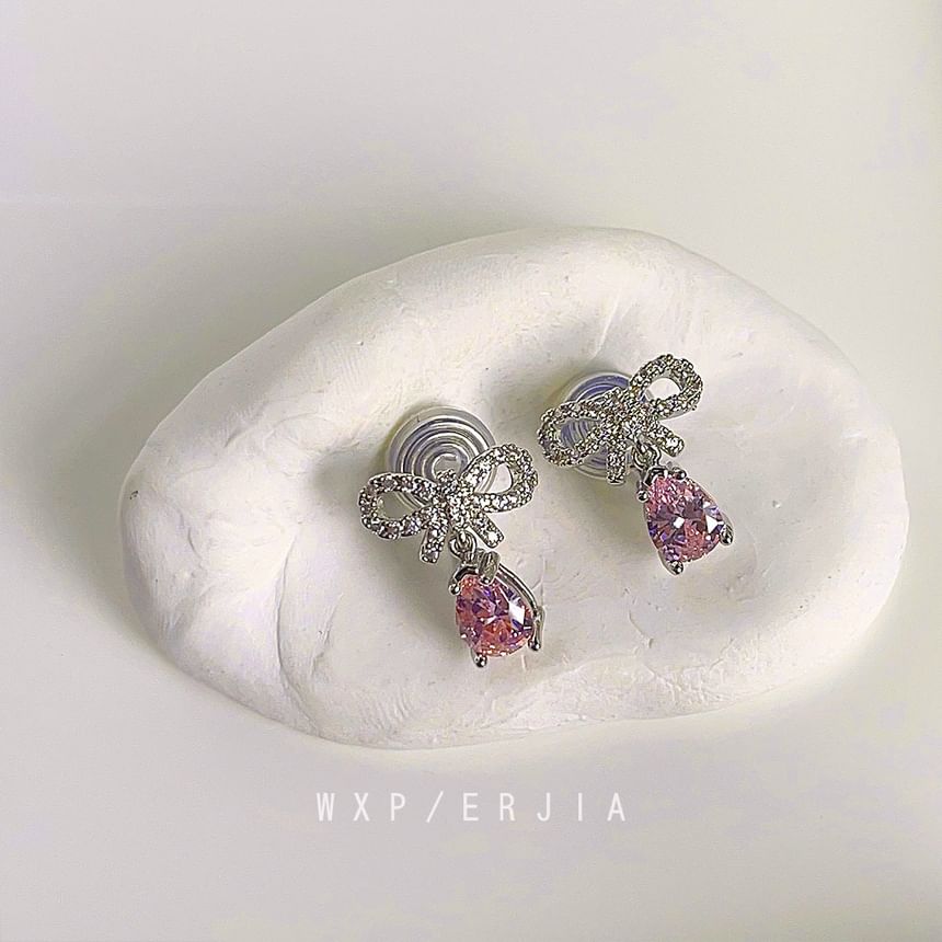 Drop Earring Alloy Bow Rhinestone