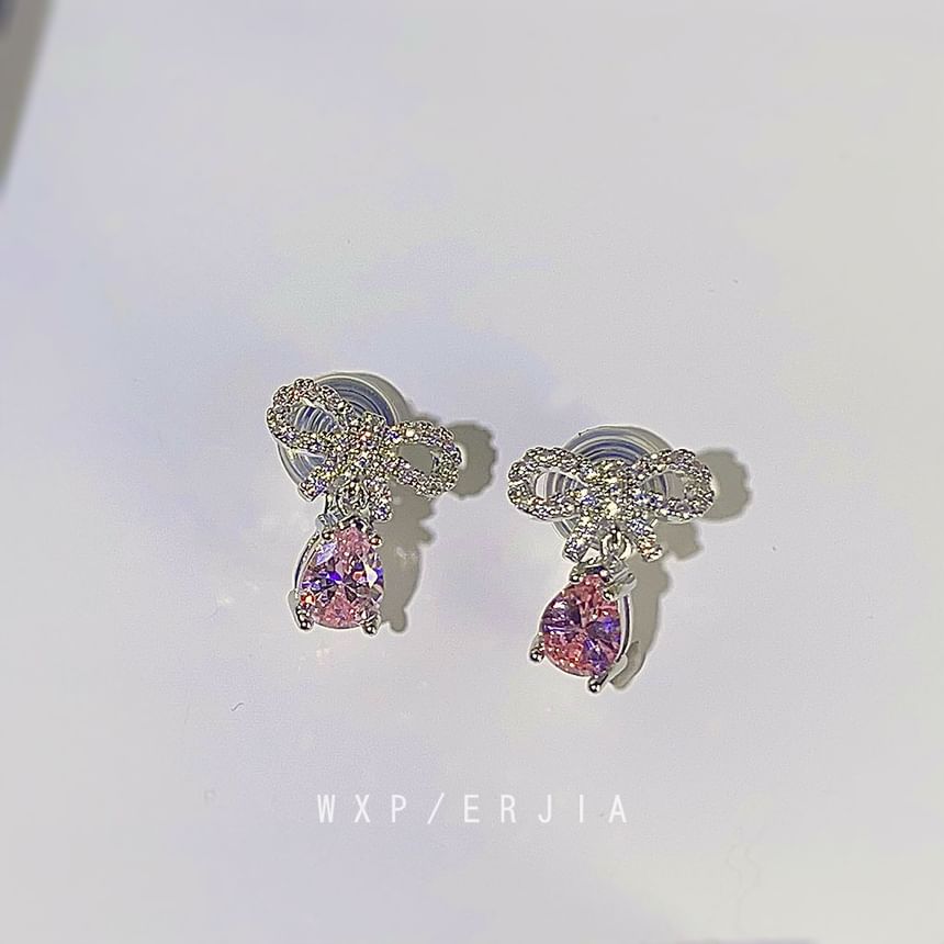 Drop Earring Alloy Bow Rhinestone