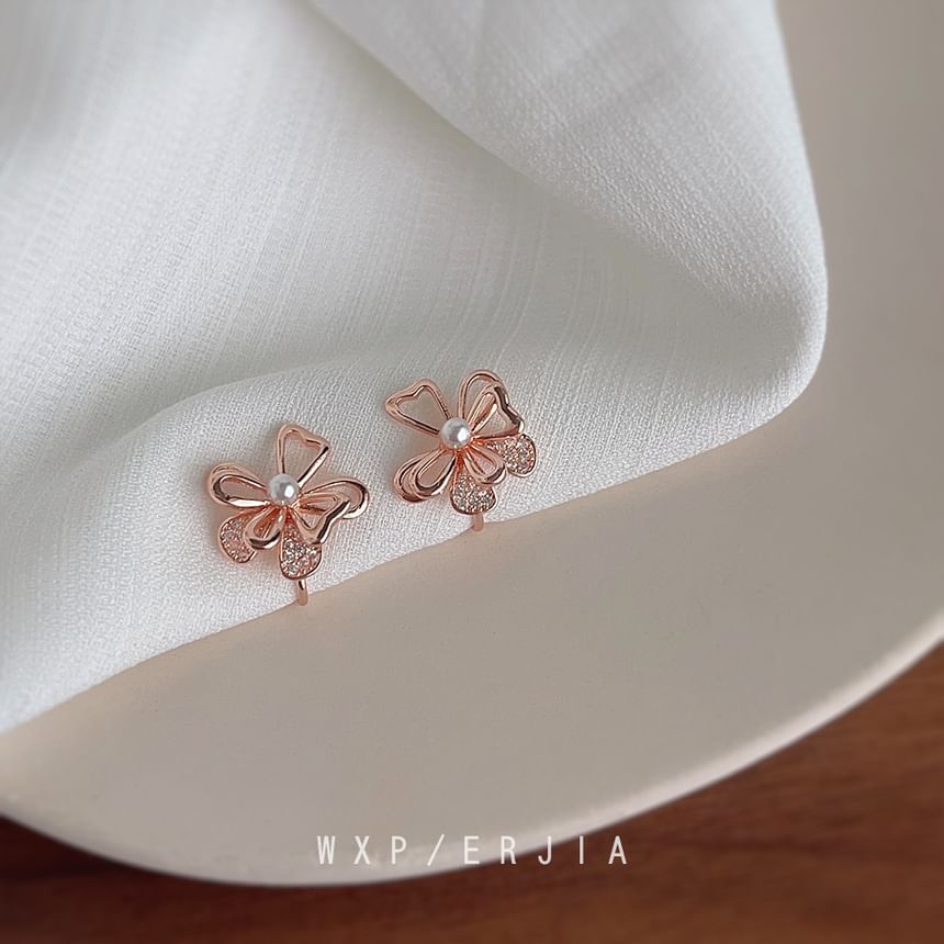 Pearl Alloy Floral Earring Faux Stud