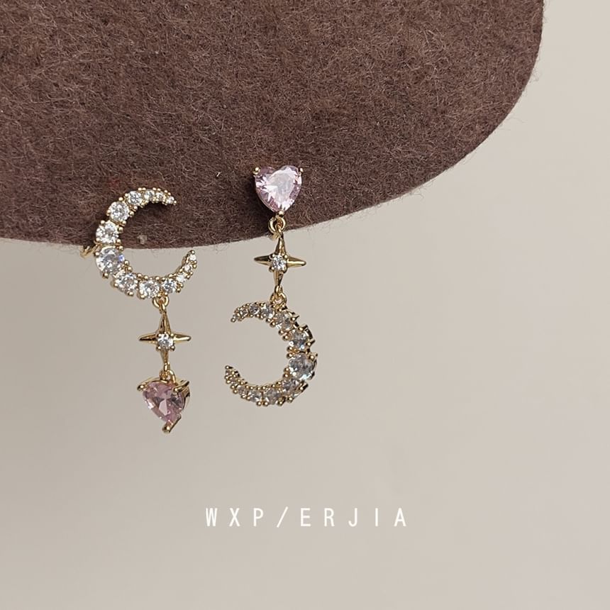 Dangle Moon Asymmetrical Earring Star Alloy Rhinestone