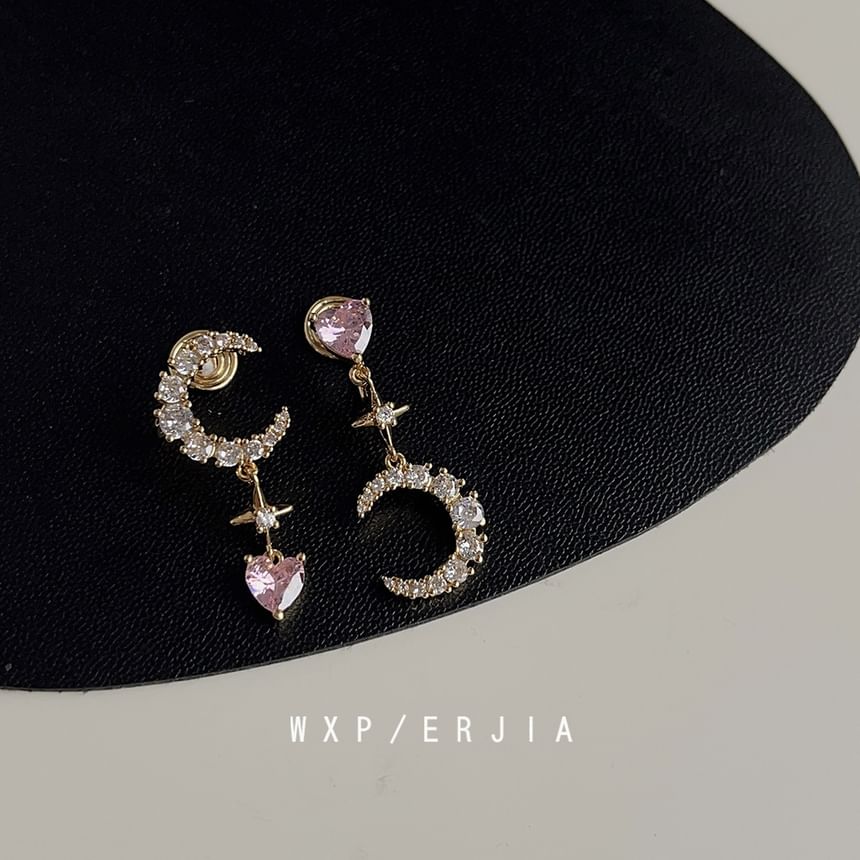 Dangle Moon Asymmetrical Earring Star Alloy Rhinestone