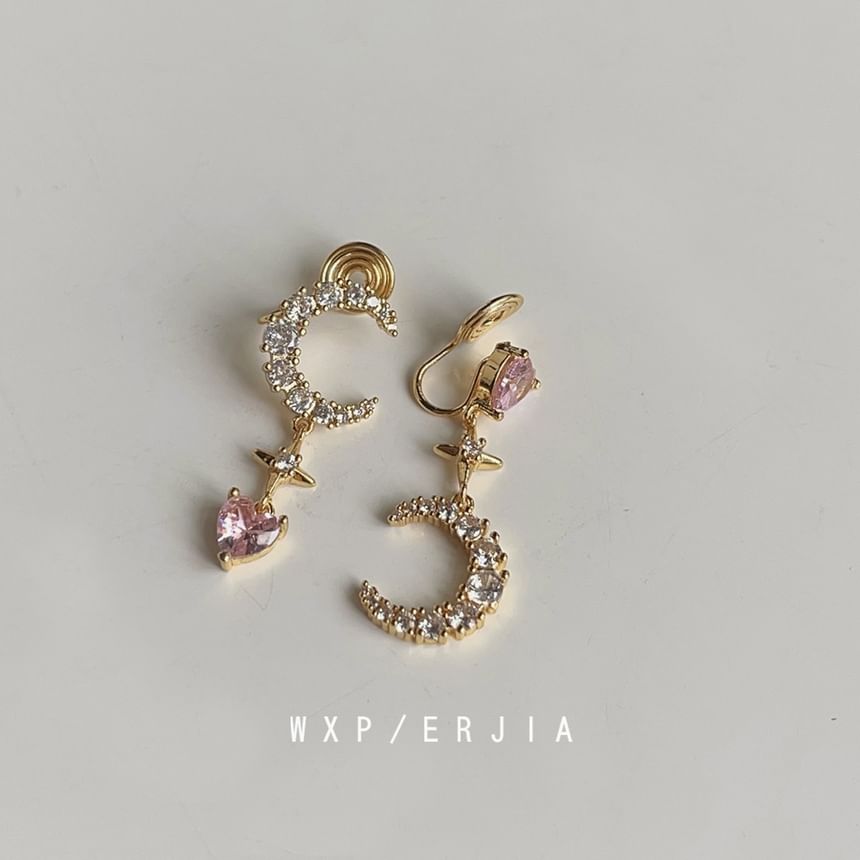 Dangle Moon Asymmetrical Earring Star Alloy Rhinestone