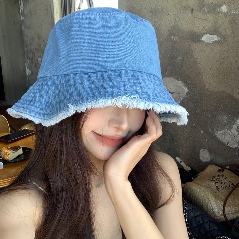 Bucket Hat Denim Fringed