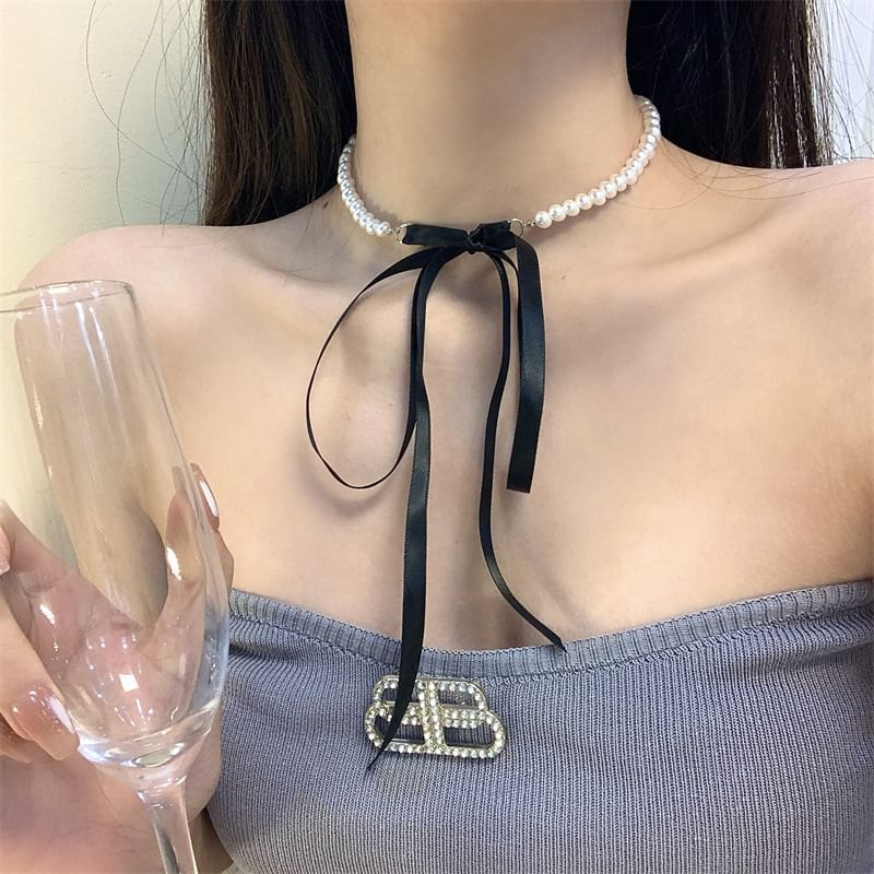 Faux Hoop / Choker Pearl Earring Bow