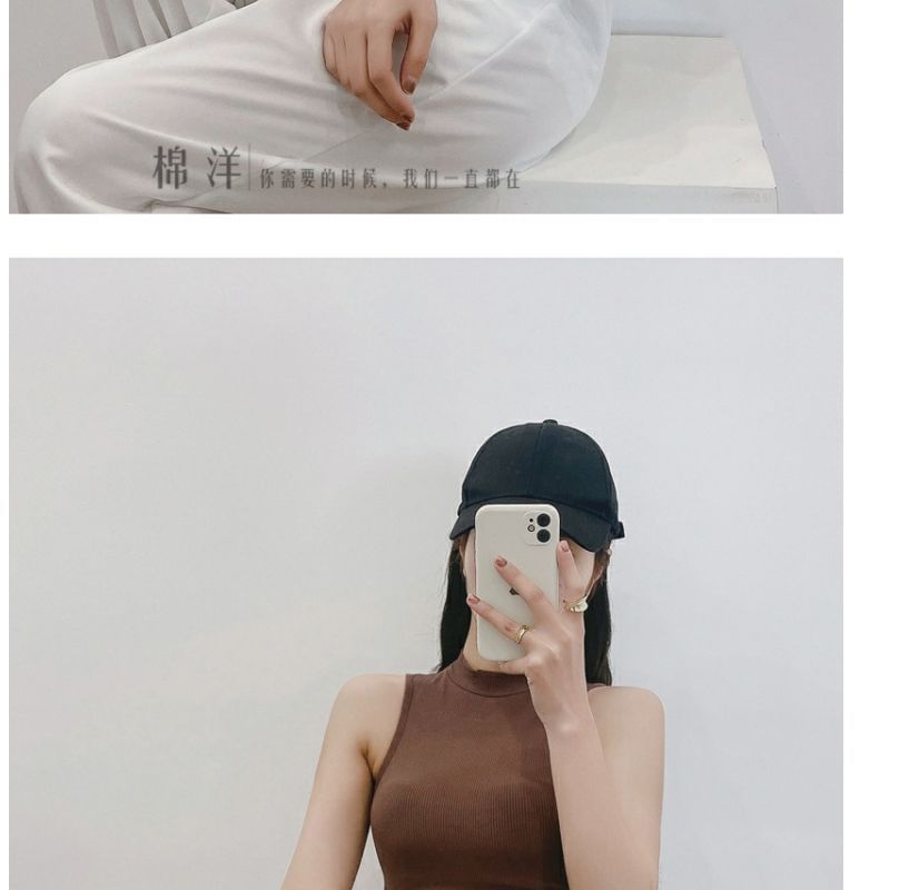 Crop Top Tank Plain Mock Neck