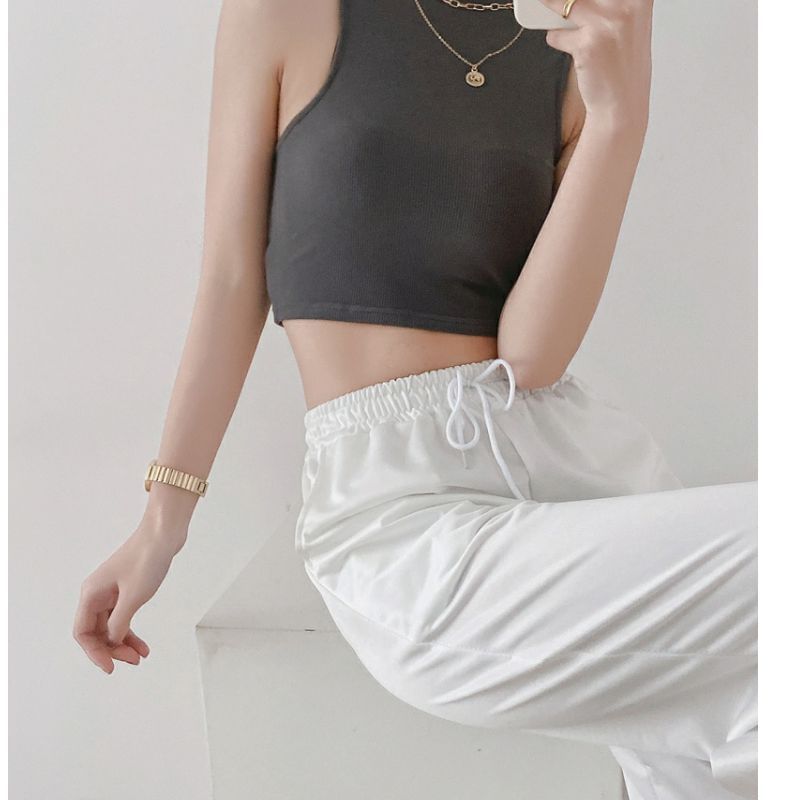 Crop Top Tank Plain Mock Neck