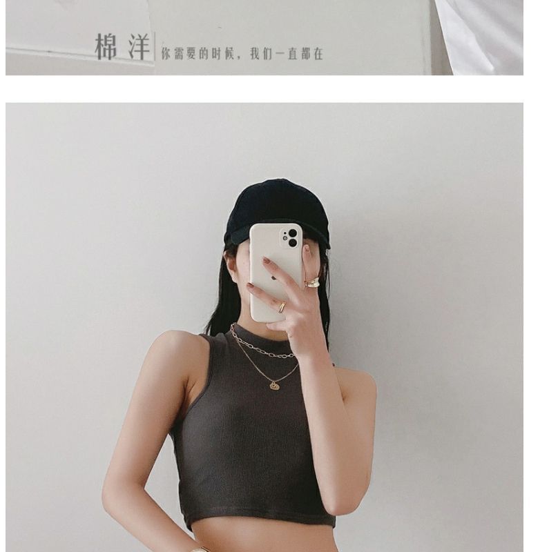 Crop Top Tank Plain Mock Neck