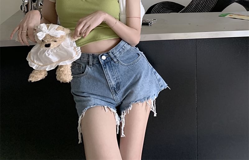 Embroidered Short-Sleeve Letter Cropped Neck Crew T-Shirt