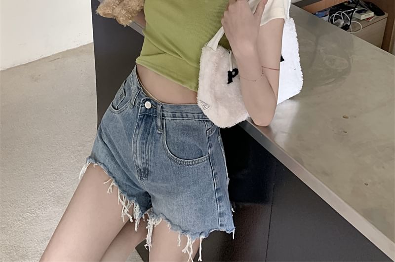 Embroidered Short-Sleeve Letter Cropped Neck Crew T-Shirt