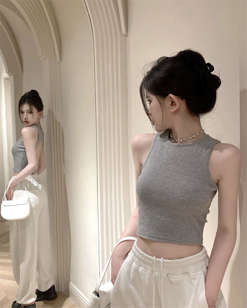 Tank Top Back Plain Open Crop