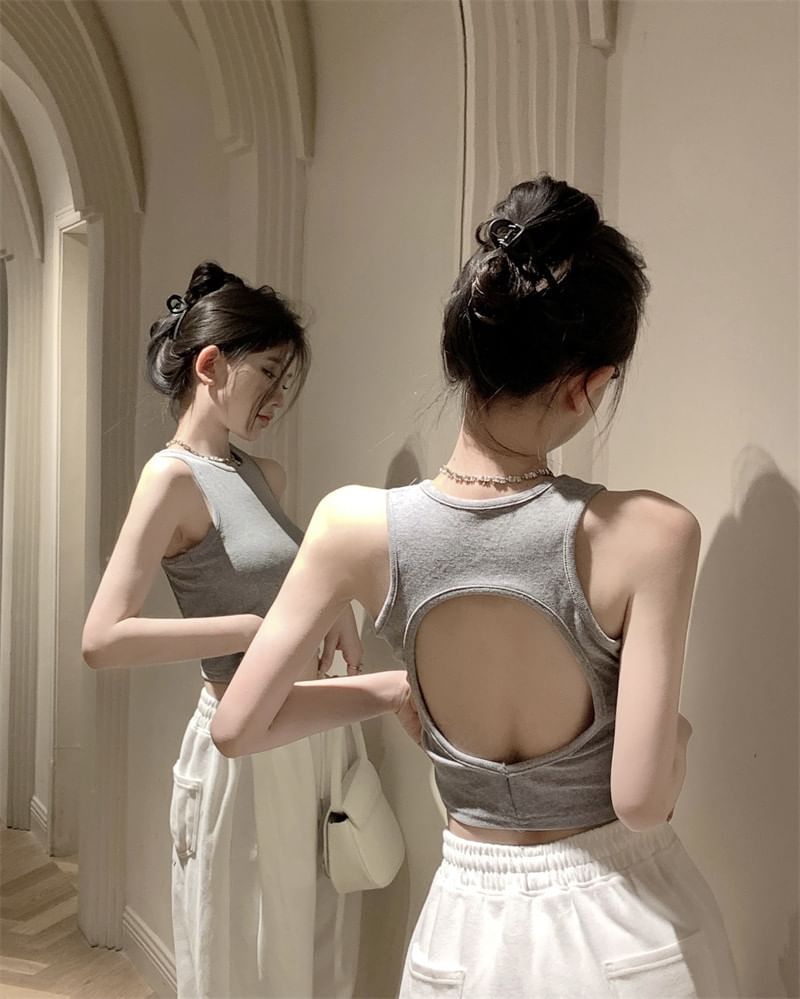 Tank Top Back Plain Open Crop