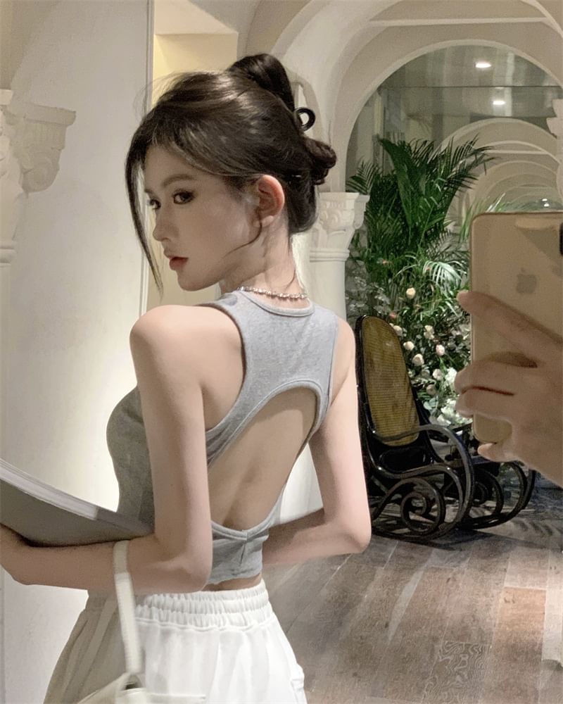 Tank Top Back Plain Open Crop