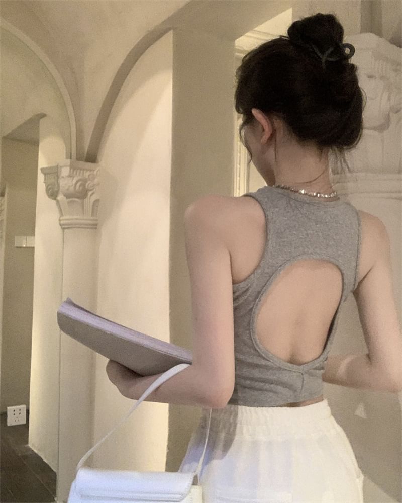 Tank Top Back Plain Open Crop