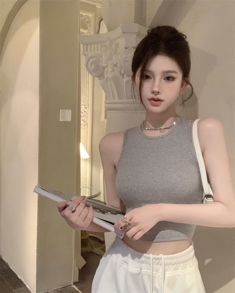 Tank Top Back Plain Open Crop