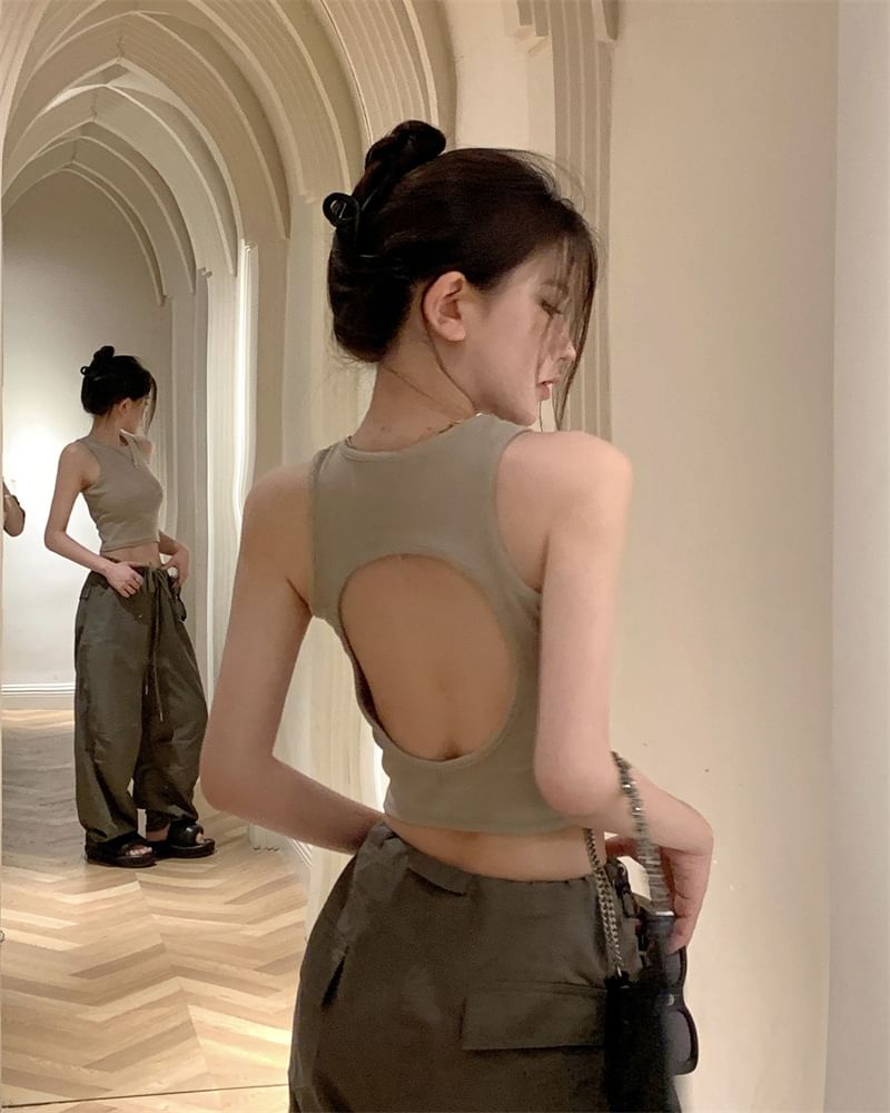 Tank Top Back Plain Open Crop