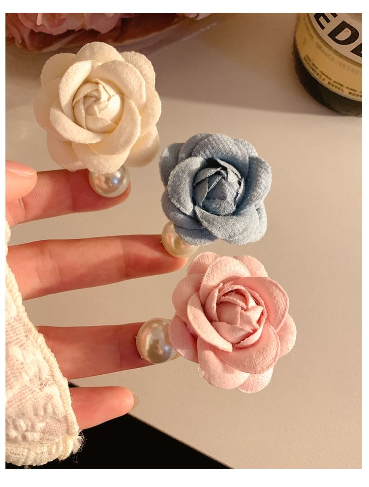 Fabric Hair Floral Pearl Clip Faux