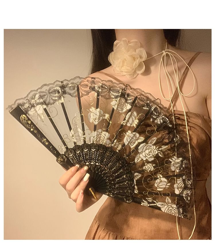 Choker Floral / Set Lace Foldable Hand Fan (Various Designs)