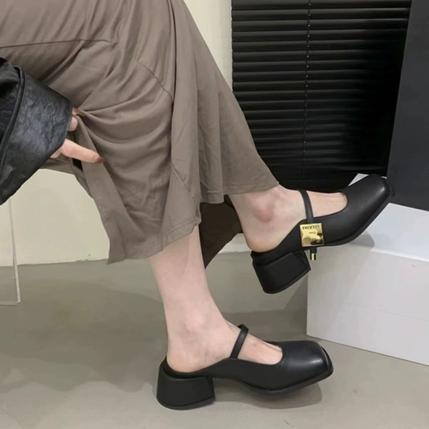 Square Toe Mules Chunky Heel