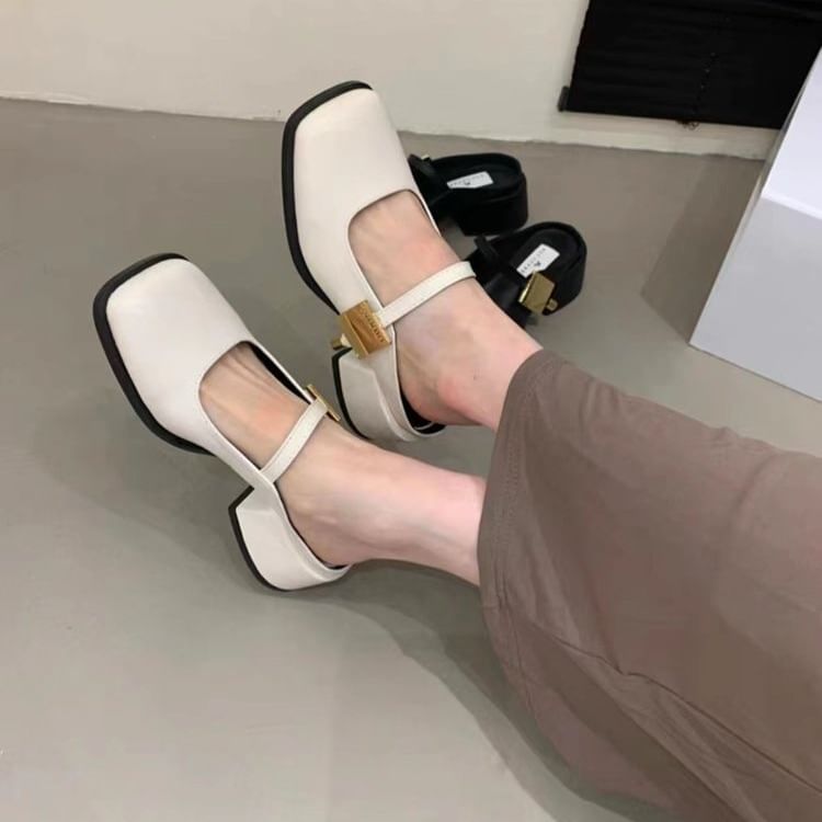 Square Toe Mules Chunky Heel