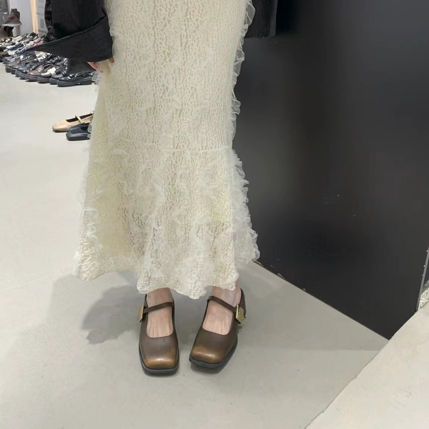 Square Toe Mules Chunky Heel