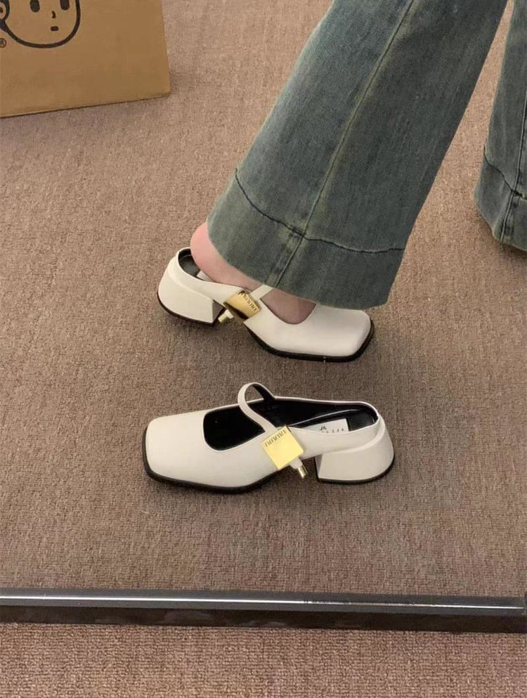 Square Toe Mules Chunky Heel