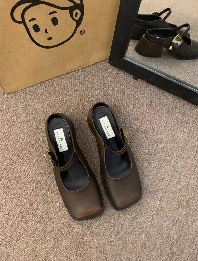 Square Toe Mules Chunky Heel