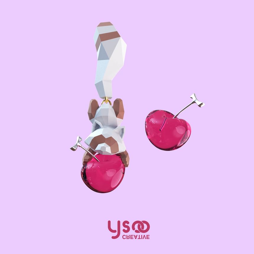 Earring Clip-On Ear Cherry / Stud Raccoon