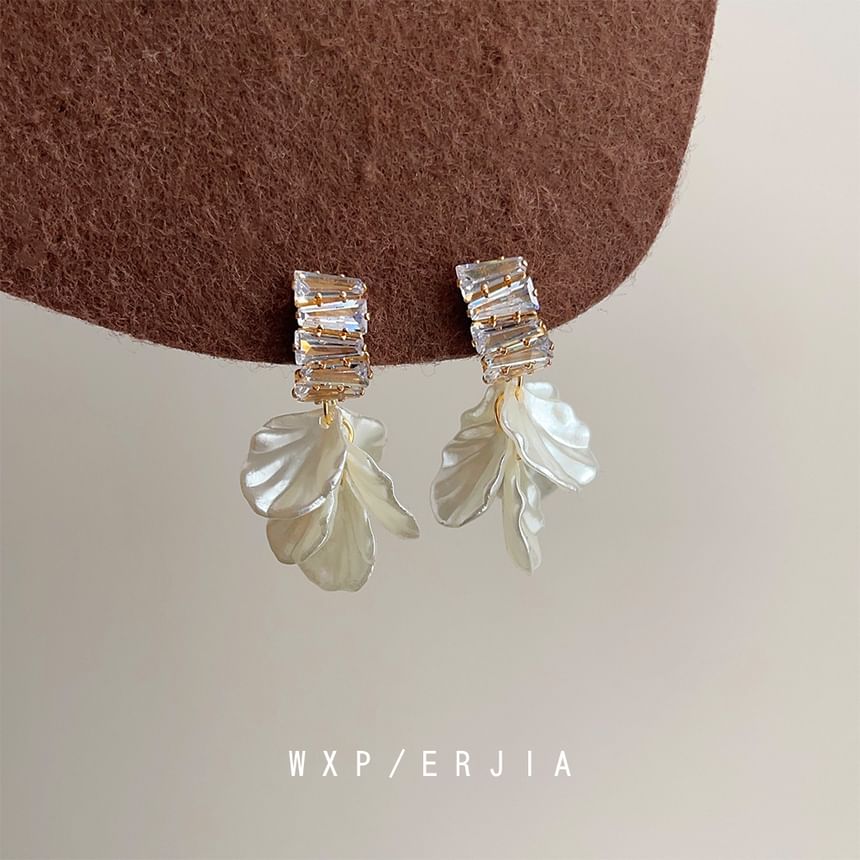 Rhinestone Drop Petal Earring Alloy