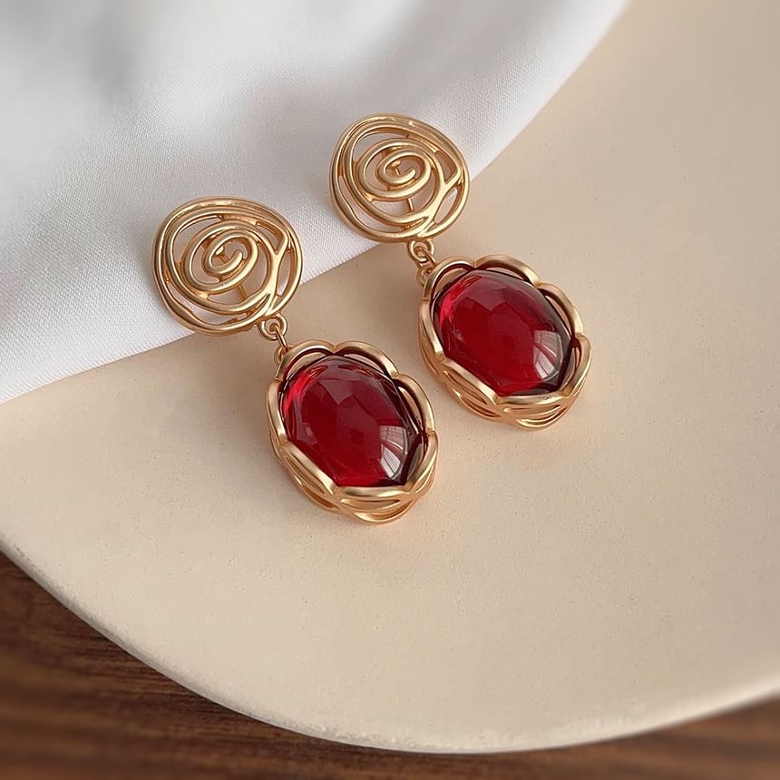 Gemstone Alloy Faux Drop Earring