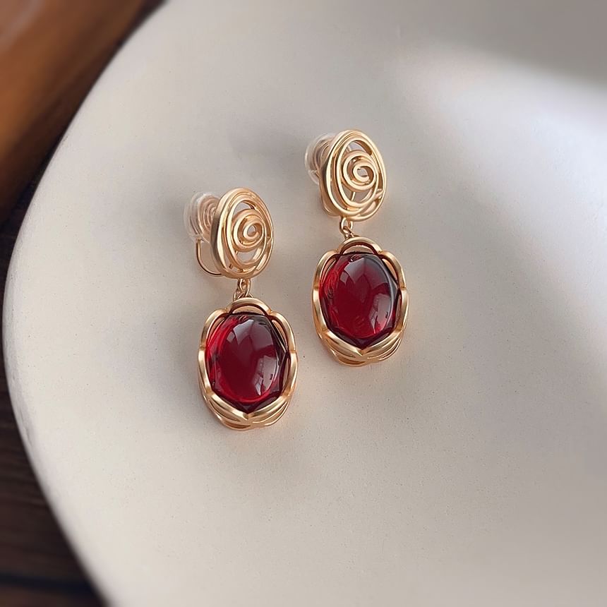 Gemstone Alloy Faux Drop Earring