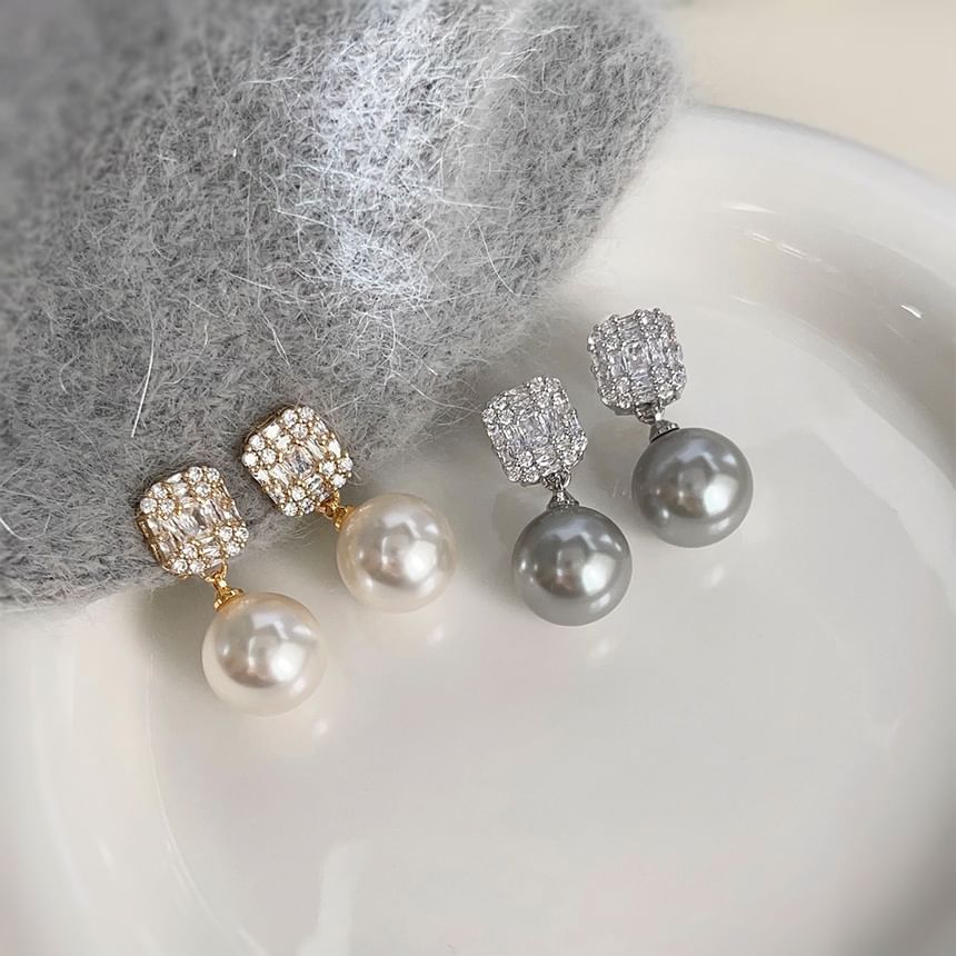 Faux Alloy Pearl Earring Drop Rhinestone