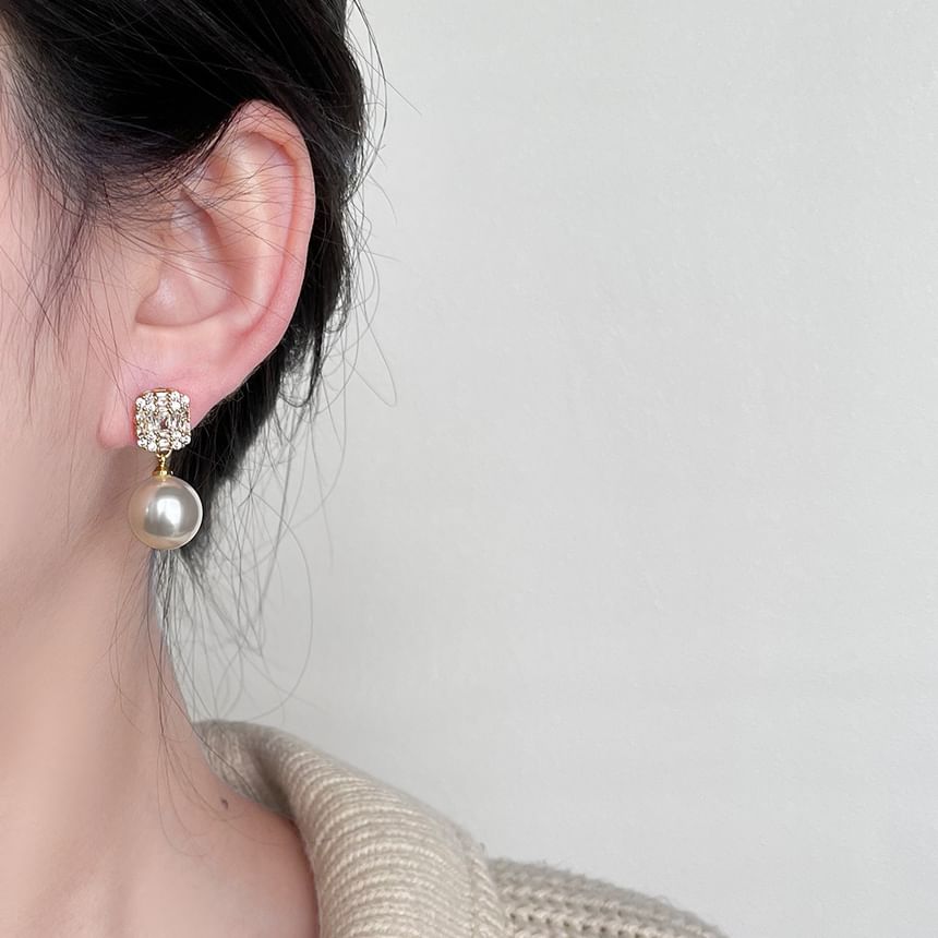 Faux Alloy Pearl Earring Drop Rhinestone