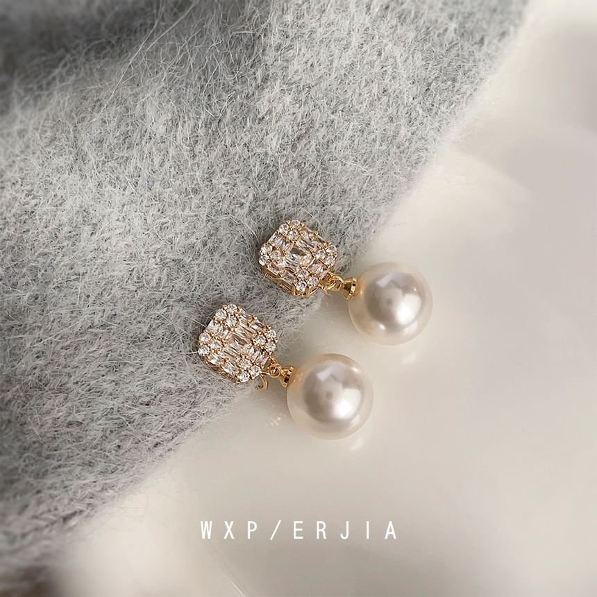 Faux Alloy Pearl Earring Drop Rhinestone
