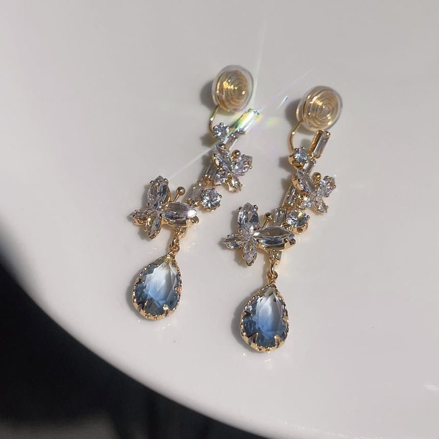 Alloy Earring Rhinestone Butterfly Dangle