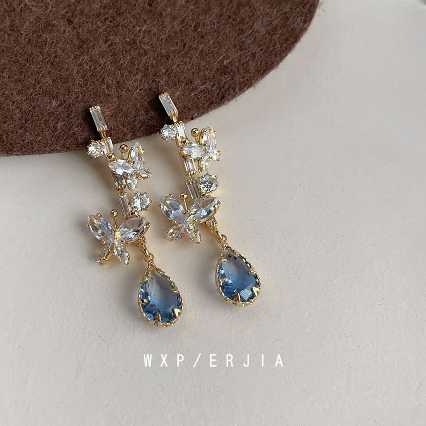 Alloy Earring Rhinestone Butterfly Dangle