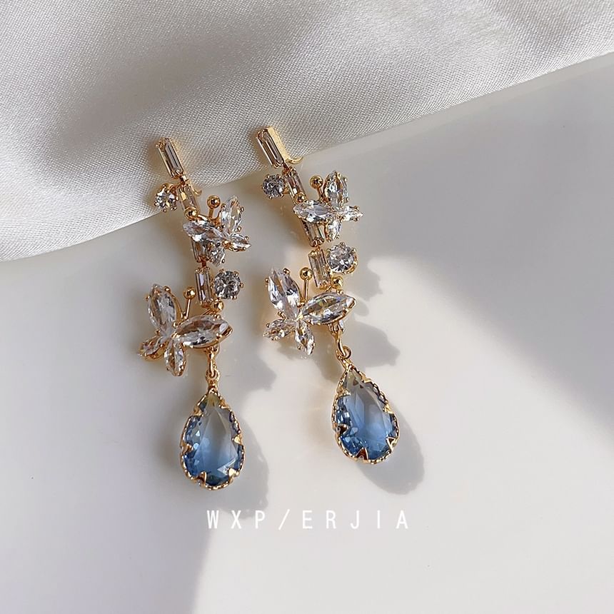 Alloy Earring Rhinestone Butterfly Dangle