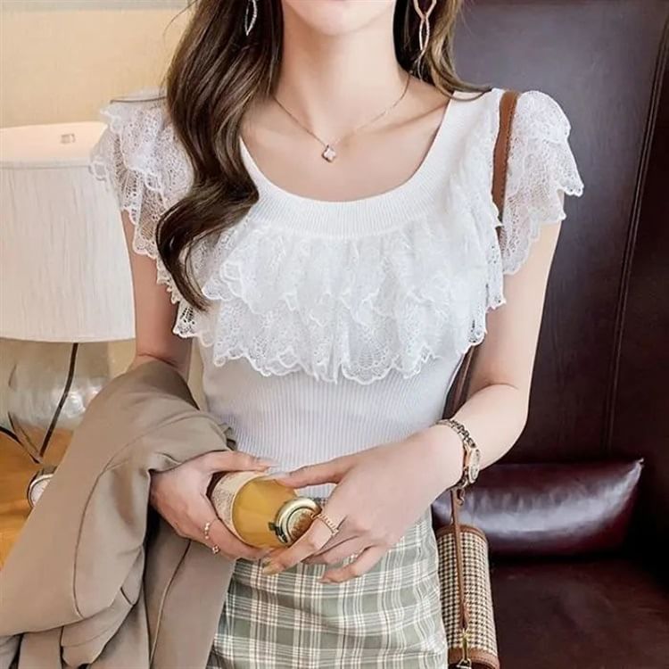 Off-Shoulder Lace Top Knit