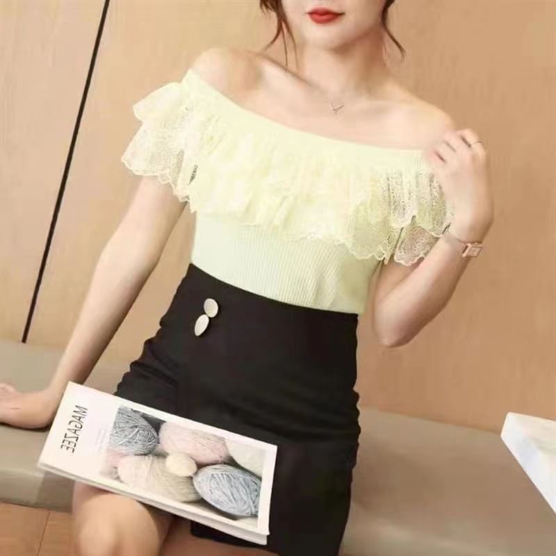 Off-Shoulder Lace Top Knit
