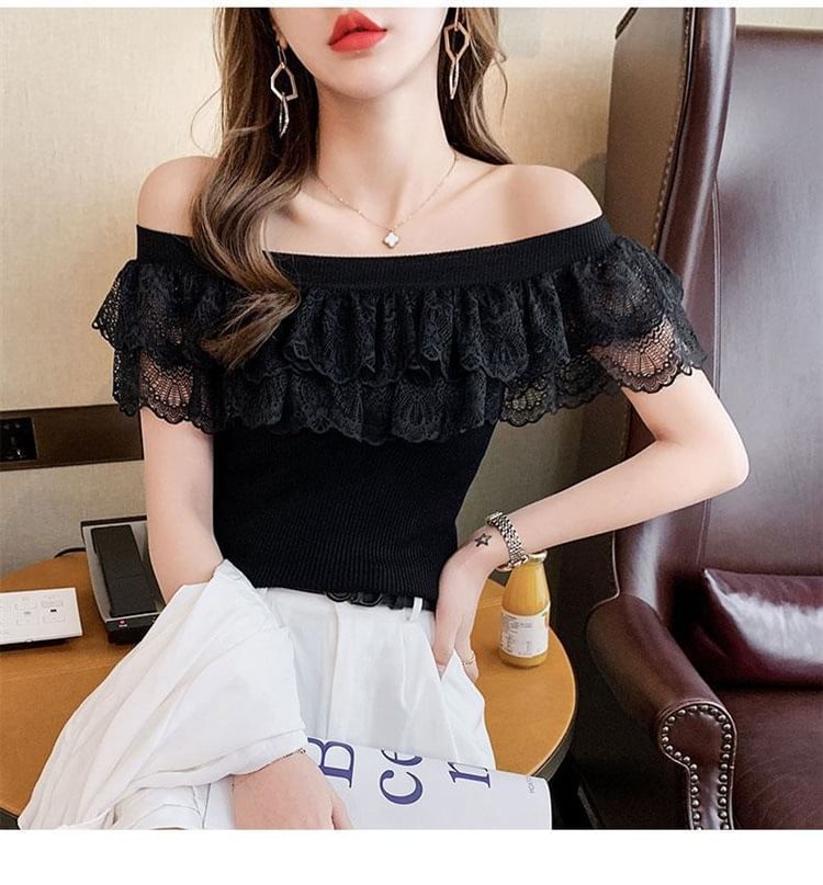 Off-Shoulder Lace Top Knit