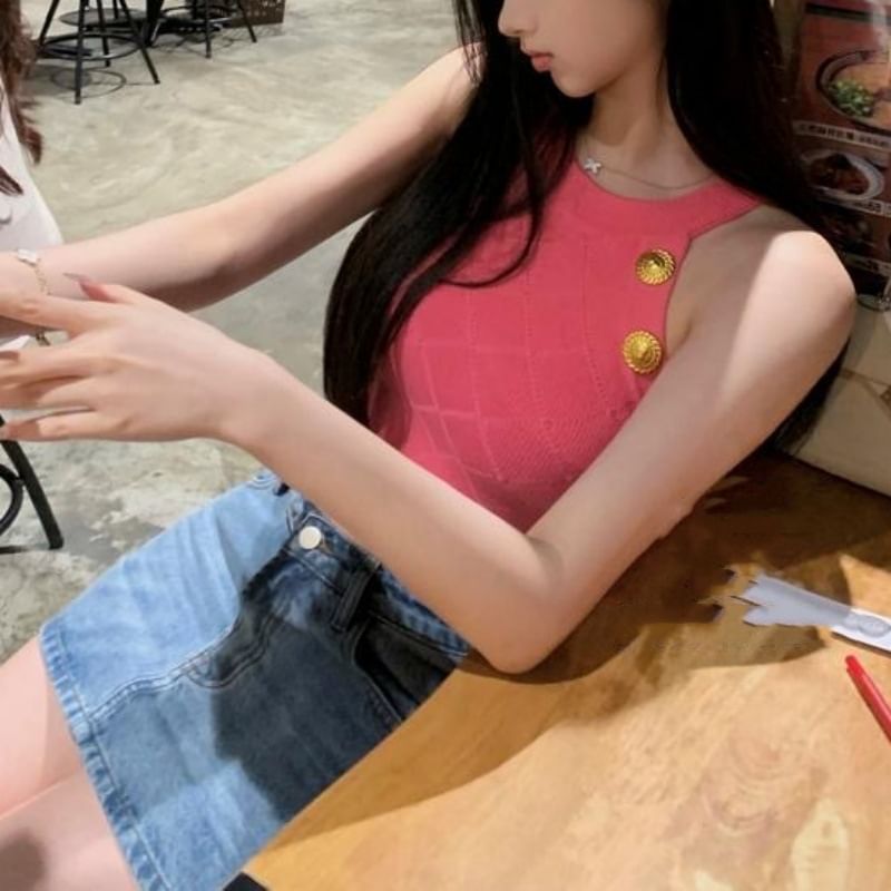 Halter Neck Plain Knit Top