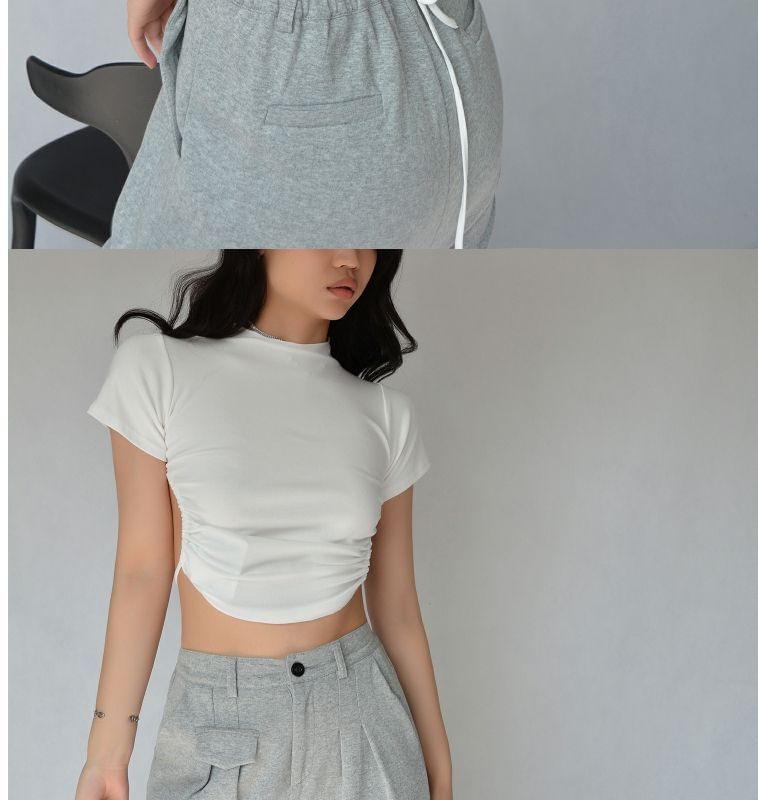 Open Cropped Tee Plain Short-Sleeve Back