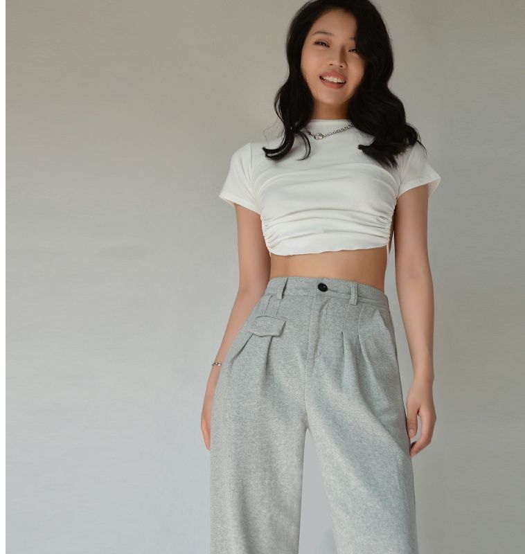 Open Cropped Tee Plain Short-Sleeve Back