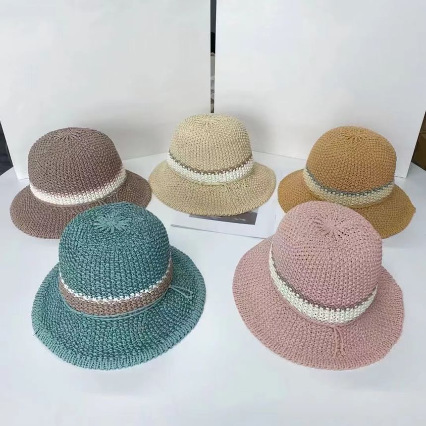 Striped Bucket Woven Hat
