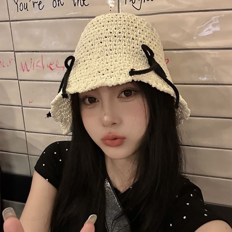 Hat Bow Bucket Woven