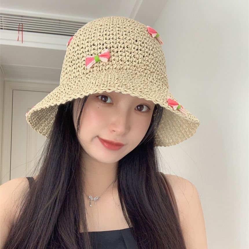 Bow Straw Bucket Hat