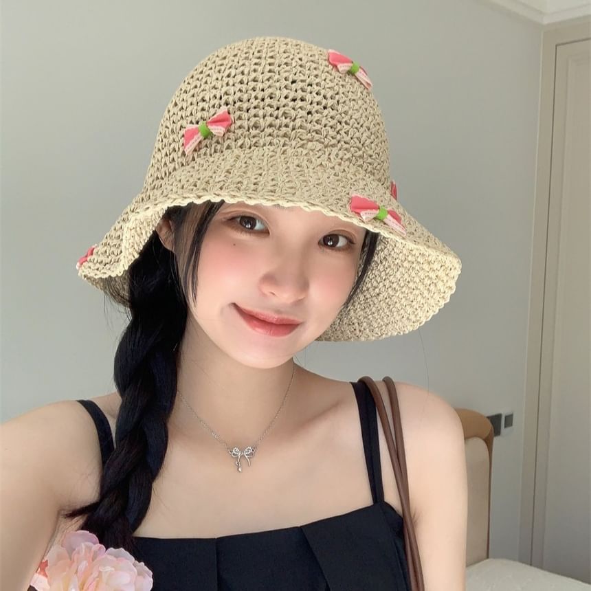 Bow Straw Bucket Hat