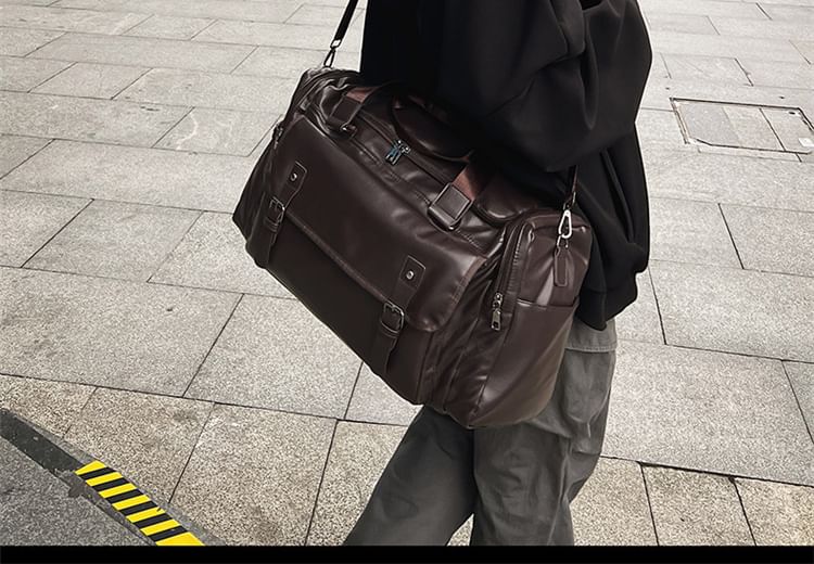 Leather Multi-Pocket Carryall Faux