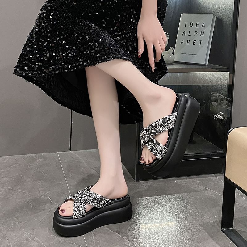 Jacquard Slide Sandals Platform Floral